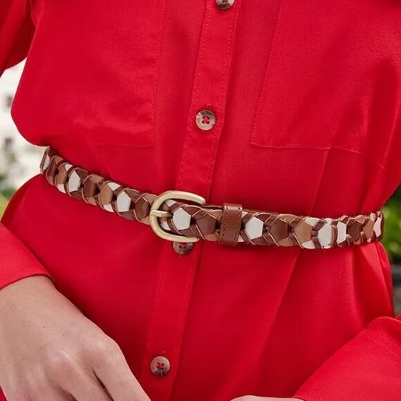 PATRICIA NASH LEATHER BELT Atina Chain-link LEATHER Belt Latte Tan Naturelle NWT - Picture 2 of 4